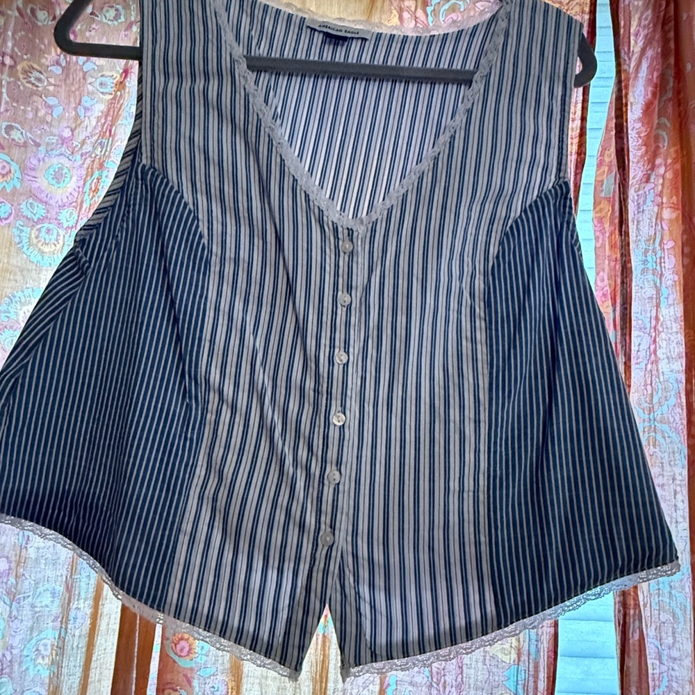 American Eagle Outfitters Blue and Gray Striped Tank Top